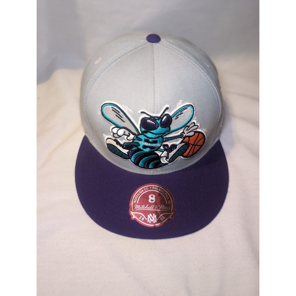 Mitchell & Ness Charlotte Hornets NBA Fitted Hat Purple/Gray Sz 8